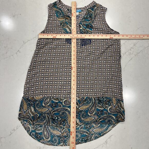 Buttons Sleeveless Pull Over Tunic Geometric Paisley Boho Blouse Shirt Sz M - Picture 3 of 8